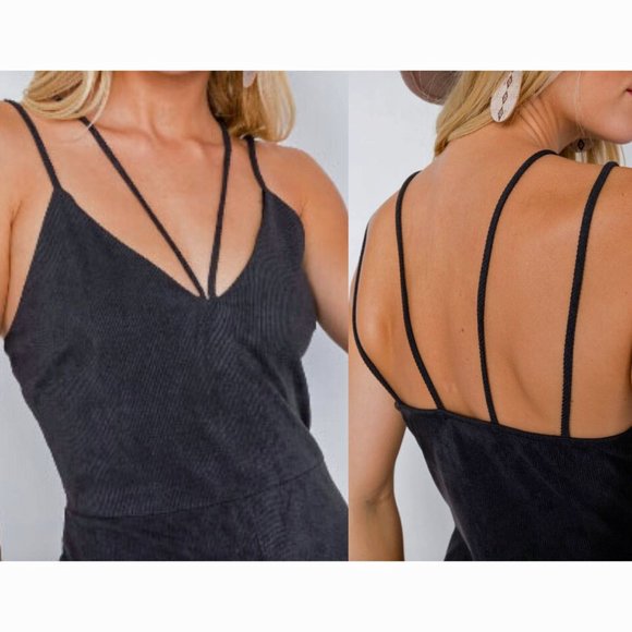 Black Double Strap Goucho Boho Jumpsuit - Picture 11 of 11